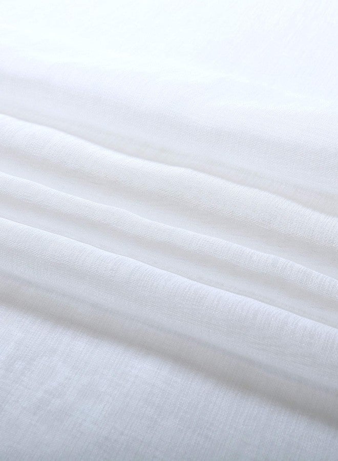 MISS SELECTEX Linen Look Pom Pom Tasseled Sheer Curtains - Rod Pocket Voile Semi-Sheer Curtains for Living and Bedroom, Set of 2 Curtain Panels (52 x 84 inch, White) - Image 4
